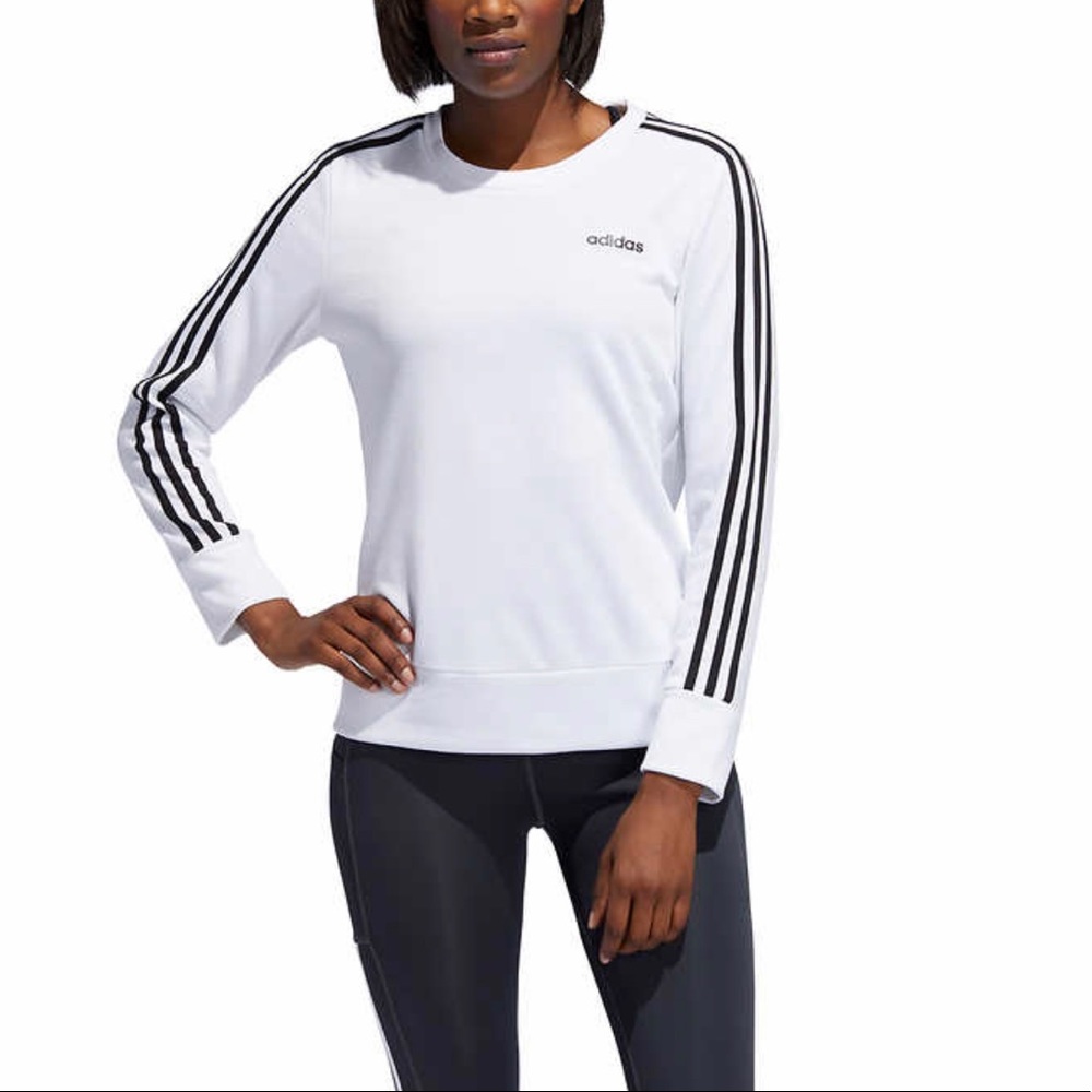 adidas White Long Sleeve Sweatshirt with Black Three-Stripes